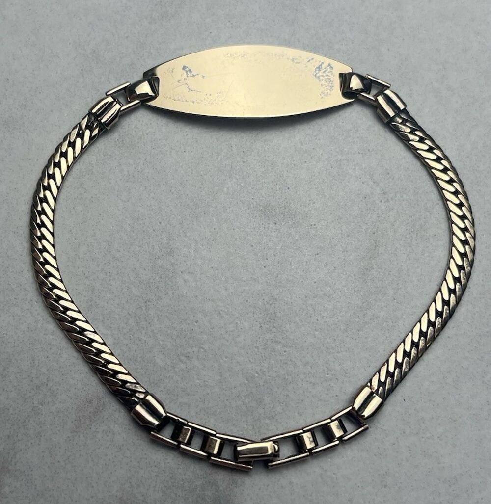 Gold Filled Sterling Silver Military ID Bracelet Chain BLANK Vintage Mid Century